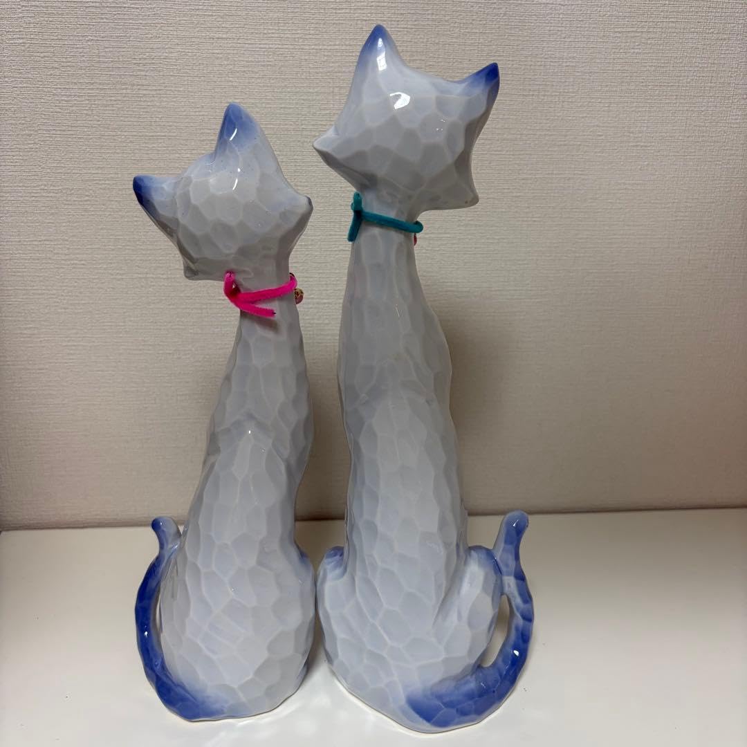 Amazon.co.jp: レトロ ねこ 置物 猫ちゃん 陶器 ペア セット まとめ